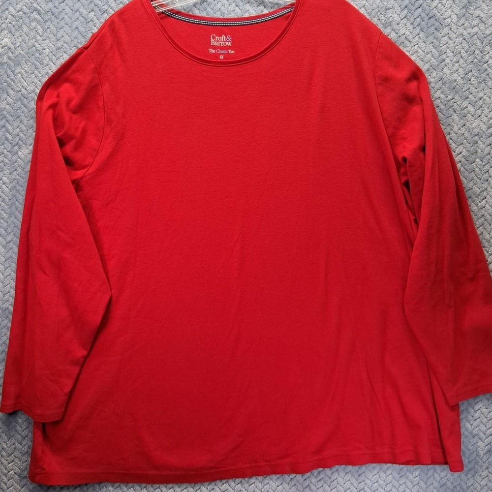 Croft & Barrow Red The Classic Tee 100% Cotton Long Sleeve Crew Neck Top Plus 4X